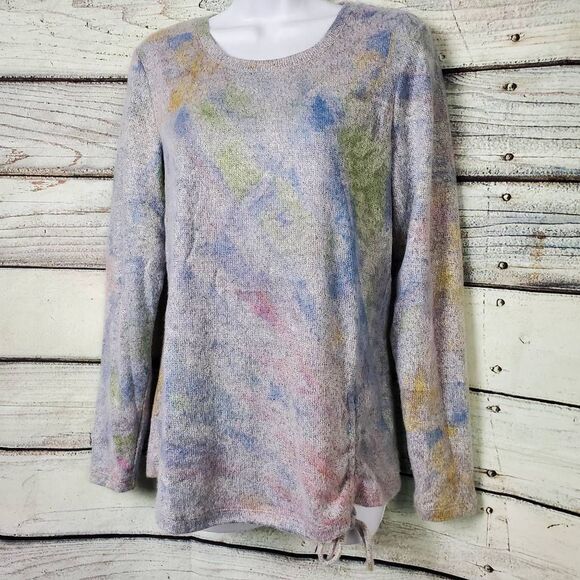 Christopher & Banks Women’s Pastel Print Knit Sweater Long Sleeve Medium - Picture 2 of 7